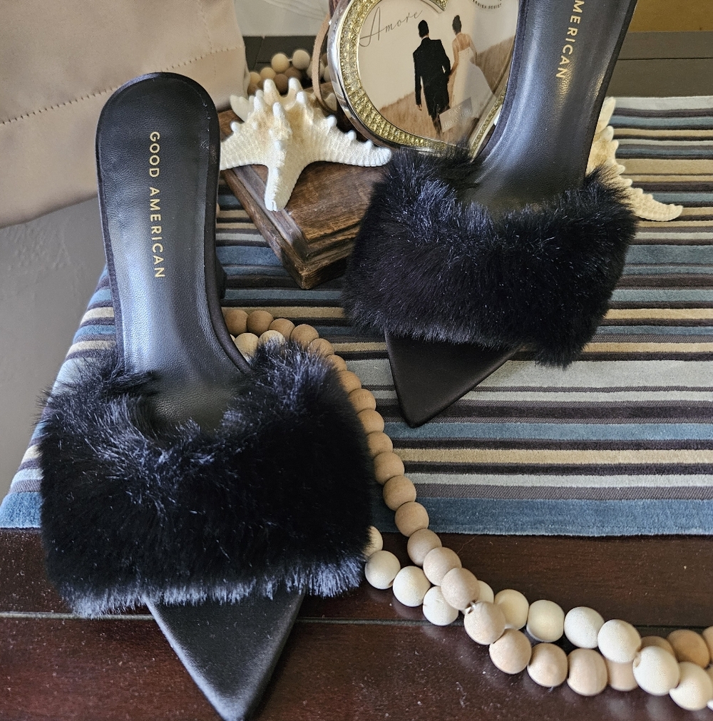 Good American Womens Fur Wedges Size 9